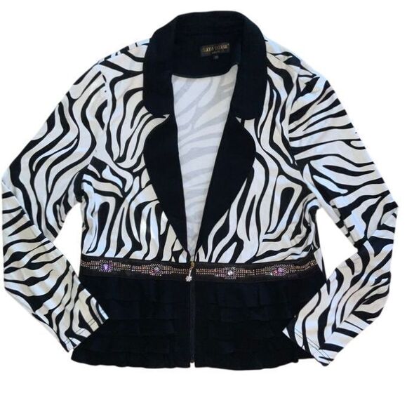 Taylor Jackets & Blazers - Lily & Taylor Zebra Print Blazer Jacket Rhinestone Belt‎ Detail Size 20